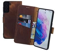 Suncase Étui de protection original style livre compatible avec Samsung Galaxy A57 5G - En cuir véritable - Avec 3 compartiments à cartes - Café antique