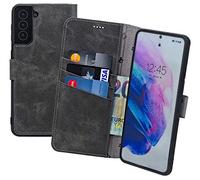 Suncase Étui de protection original style livre compatible avec Samsung Galaxy A57 5G - En cuir véritable - Avec 3 compartiments à cartes - Gris antique