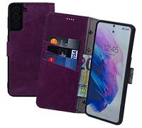 Suncase Étui de protection original style livre compatible avec Samsung Galaxy A57 5G - En cuir véritable - Avec 3 compartiments pour cartes - Violet antique