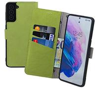 Suncase Étui de protection original style livre compatible avec Samsung Galaxy A57 5G - En cuir véritable - Avec 3 compartiments à cartes - Vert kiwi antique