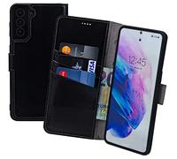 Suncase Étui de protection original style livre compatible avec Samsung Galaxy S26 Plus 5G - En cuir véritable - Avec 3 compartiments pour cartes - Noir