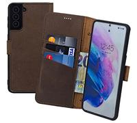 Suncase Étui de protection original style livre compatible avec Samsung Galaxy S26 Plus 5G - En cuir véritable - Avec 3 compartiments à cartes - Marron antique