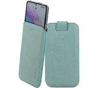 Suncase Étui en cuir véritable compatible avec Oppo Find N6 5G - Dimensions intérieures : environ 164 x 78 x 10 mm (compatible uniquement avec le silicone/étui/pare-choc) en turquoise vieilli