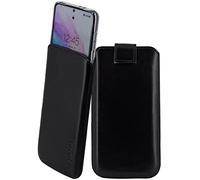 Suncase Étui en cuir véritable compatible avec SPC Zeus 2. Dimensions intérieures : environ 153 x 78 x 10 mm (compatible uniquement avec silicone/case/pare-choc), noir