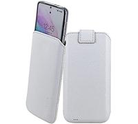 Suncase Étui en cuir véritable compatible avec SPC Zeus 2. Dimensions intérieures : environ 153 x 78 x 10 mm (compatible uniquement avec le silicone/case/pare-choc), blanc pleine fleur