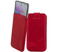 Suncase Étui en cuir véritable compatible avec Volla Phone Quintus - Dimensions intérieures : environ 166 x 81 x 12 mm (compatible uniquement avec silicone/case/pare-choc) - Rouge antique