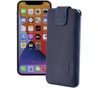 Suncase Étui en cuir véritable édition slim compatible avec iPhone 13 (6,1") (avec fonction d'extraction et fermeture magnétique) Bleu galet