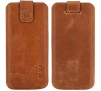 Suncase Étui en cuir véritable édition slim compatible avec Vivo X300 FE (avec fonction d'extraction et fermeture magnétique) en cognac vieilli