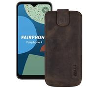Suncase Étui en cuir véritable - Édition slim - Coque Telephone Compatible avec Fairphone 4 5G - Avec languette d'extraction et fermeture aimantée - Marron foncé vieilli