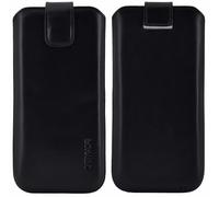 Suncase Étui en cuir véritable « Slim Edition » compatible avec Emporia SMART.7 lite (avec languette d'extraction et fermeture magnétique) - Noir