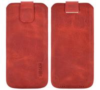 Suncase Étui en cuir véritable « Slim Edition » compatible avec Emporia SMART.ME7 (avec languette d'extraction et fermeture magnétique) Rouge antique