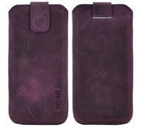 Suncase Étui en cuir véritable « Slim Edition » compatible avec Emporia SMART.ME7 (avec languette d'extraction et fermeture magnétique) - Violet antique