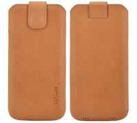 Suncase Étui en cuir véritable « Slim Edition » compatible avec Emporia SMART.ME7 (avec languette d'extraction et fermeture magnétique) Camel antique