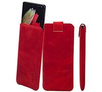 Suncase Étui en cuir véritable « Slim Edition » compatible avec Huawei Mate X7 (avec languette d'extraction et fermeture magnétique) Rouge antique
