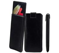 Suncase Étui en cuir véritable « Slim Edition » compatible avec SPC Zeus 2 (avec languette d'extraction et fermeture magnétique) noir