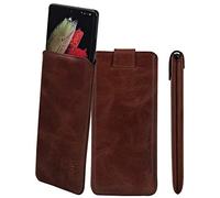 Suncase Étui en cuir véritable « Slim Edition » compatible avec Volla Phone Quintus (avec fonction de retrait et fermeture magnétique) marron rustique Moka