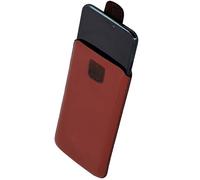 Suncase Favory Étui de protection en cuir véritable compatible avec Doro Leva L10 (languette avec fonction d'extraction) - Marron