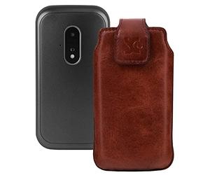 Suncase Original Sac Compatible avec Gigaset GL7 Étui Cuir Étui Housse pour Téléphone Portable Sac en en Marbré Braun