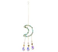 Suncatcher Cristal Suspendu, Décoration Lune et Étoile en Verre Coloré - Artisanat Raffiné, Élégante Ambiance, Idéal Fenêtre, Jardin, Mariage (Bleu Blanc)
