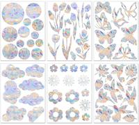 Suncatcher Lot de 69 autocollants pour fenêtre - Motif prisme - Attrape-soleil - Effet arc-en-ciel - Protection contre les oiseaux - Fleurs - Papillon - Oiseau - Nuage