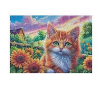 SunChat Mignon dans Un Champ de Fleurs 300 Pieces Casse-tête Adolescent en Carton Rigide Tournesols, Prairie et Flore Difficulté Moyenne Activité Éducative Cadeau Fête des Mères Haute Qualité Premium