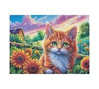 SunChat Mignon dans Un Champ de Fleurs 500 Pièces Puzzle Collectionneur en Carton Haute Densité Épais Tournesols, Prairie et Flore Haute Difficulté Décoration Murale Oeuvre d'art Cadeau Noël Premium