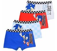 Suncity Lot de 4 Boxers Garçon Sonic The Hedgehog, 95% Coton, Ceinture Damier, Multicolore Blanc/Bleu/Rouge, Sous-Vêtements Licence Officielle (FR/ES, Âge, 6 ans, 8 ans, Taille normale, Bleu)