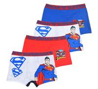 Suncity Lot de 4 Boxers Superman en Coton pour Garçon, Bleu/Rouge/Blanc/Marine, Élastique, Licence Officielle DC Comics, 95% Coton 5% Elasthanne (FR/ES, Âge, 9 ans, 10 ans, Taille normale, YE30056)