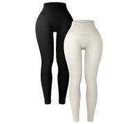 SUNCLOVE Lot de 2 Leggings côtelés sans Couture pour Femme - Taille Haute - Contrôle du Ventre - Pantalon de Yoga pour Femme, 03 Noir/Blanc, Taille M