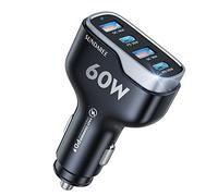 SUNDAREE Chargeur de Voiture USB C 60 W 4 Ports Adaptateur de Chargeur de Voiture Super Rapide, PD3.0 et QC3.0 30 W Allume-Cigare USB Compatible avec iPhone 14 13 12 11 Pro Max Mini, Samsung Note