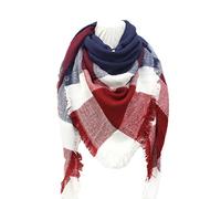 SUNDAY ROSE Femmes Plaid Écharpe Grand Frangée Tartan Châle - Bleu Rouge Blanc