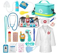 Sundaymot Malette Docteur Enfant, avec véritable stéthoscope, thermomètre, Blouse de médecin et Sac de médecin Portable, Adapté malette Docteur Enfant 3 Ans