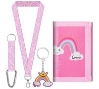 sundee Portefeuille coloré à trois volets pour garçons et filles, avec cordon tour de cou et porte-clés assorti, cadeau d'anniversaire idéal pour les enfants, idéal pour l'école et les sorties