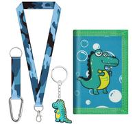 sundee Portefeuille coloré à trois volets pour garçons et filles, avec cordon tour de cou et porte-clés assorti, cadeau d'anniversaire idéal pour les enfants, idéal pour l'école et les sorties, Vert