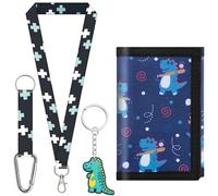 sundee Portefeuille coloré à trois volets pour garçons et filles, avec cordon tour de cou et porte-clés assorti, cadeau d'anniversaire idéal pour les enfants, idéal pour l'école et les sorties, bleu