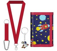 sundee Portefeuille coloré à trois volets pour garçons et filles, avec cordon tour de cou et porte-clés assorti, cadeau d'anniversaire idéal pour les enfants, idéal pour l'école et les sorties, Rouge