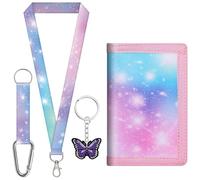 sundee Portefeuille coloré à trois volets pour garçons et filles, avec cordon tour de cou et porte-clés assorti, cadeau d'anniversaire idéal pour les enfants, idéal pour l'école et les sorties, violet