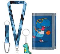 sundee Portefeuille coloré à trois volets pour garçons et filles, avec cordon tour de cou et porte-clés assorti, cadeau d'anniversaire idéal pour les enfants, idéal pour l'école et les sorties, noir