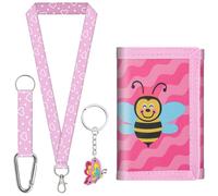 sundee Portefeuille coloré à trois volets pour garçons et filles, avec cordon tour de cou et porte-clés assorti, cadeau d'anniversaire idéal pour les enfants, idéal pour l'école et les sorties, rose