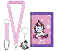 sundee Portefeuille coloré à trois volets pour garçons et filles, avec cordon tour de cou et porte-clés assorti, cadeau d'anniversaire idéal pour les enfants, idéal pour l'école et les sorties, rose