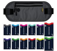SUNDEE Sac banane de voyage avec 12 pochettes RFID, pochette de sécurité cachée avec sangle réglable pour homme et femme, portefeuille pour cartes, passeports et téléphone, Gris foncé + 12 pochettes