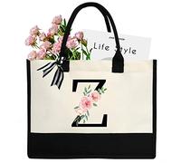sundee Sac de plage personnalisé en toile, sac fourre-tout en toile avec poche intérieure zippée, sac fourre-tout monogrammé pour mariage, anniversaire, vacances, Lettre Z noire, One Size