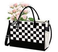 sundee Sac de plage personnalisé en toile, sac fourre-tout en toile avec poche intérieure zippée, sac fourre-tout monogrammé pour mariage, anniversaire, vacances, Carreaux noirs et blancs, One Size
