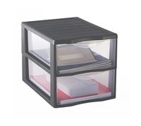 Sundis 4219018 Tour de Rangement Format A4 2 Tiroirs avec Poignée Ergonomique Système d'Arrêt à l'Ouverture, Polypropylène, Argent