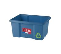 SUNDIS Bac de rangement 15L en plastique recyclé bleu, L.38xl.29x H19,5cm, empilable et superposable, multiusage, idéal pour l’atelier, le bricolage ou le transport
