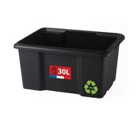 SUNDIS Bac de rangement 30L en plastique recyclé noir, L.46,5xl.36,5x H23cm, empilable et superposable, multiusage, idéal pour l’atelier, le bricolage ou le transport