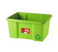 SUNDIS Bac de rangement 30L en plastique recyclé vert, L.46,5xl.36,5x H23cm, empilable et superposable, multiusage, idéal pour l’atelier, le bricolage ou le transport
