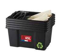 Sundis Bac de rangement 45L, lot de 5, en plastique recyclé noir, L.55,5xl.39,3x H29,5cm, empilable et superposable, multiusage, idéal pour l’atelier, le bricolage ou le transport