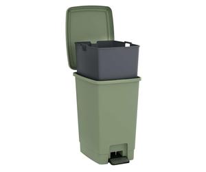 SUNDIS Bucket Bin, poubelle à pédale 30 L, seau amovible, rectangulaire, en plastique recyclé, vert sauge, pour cuisine, bureau, buanderie, atelier, salle de bain