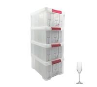 Sundis Champ Store, boîte de rangement pour verres avec couvercle, lot de 4 | Robuste, transparente, capacité 12 verres, diamètre max de 8 cm, hauteur max de 20,5cm, clips de fermeture, superposable